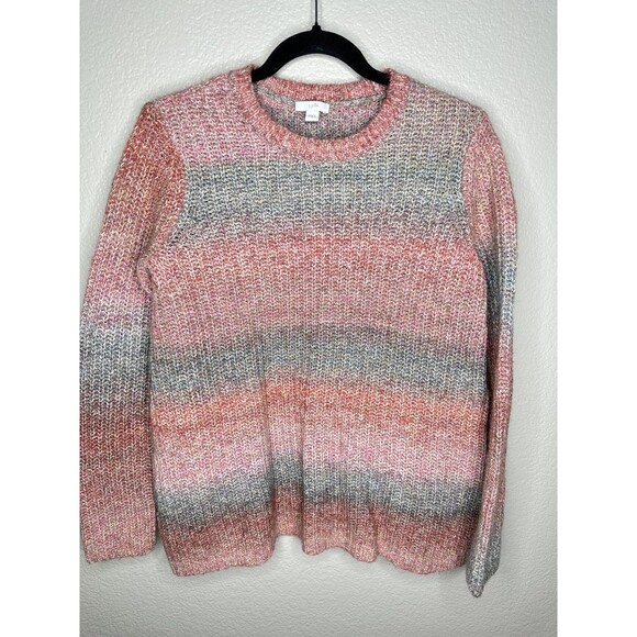 J Jill Sweater Womens Small Pink Gray Ombre Space Dye Rib Knit Crewneck Striped - Picture 1 of 6